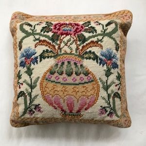Embroidered Floral Throw Pillow with Velvet Back